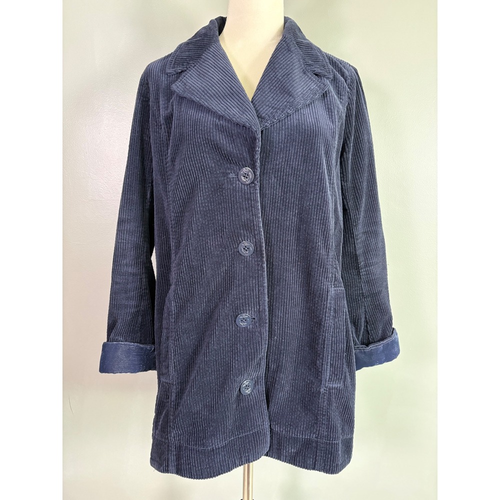 J‎ Jill Corduroy Chore Jacket S Wide Wale Velvet Trim Coastal Boho Luxe Timeless